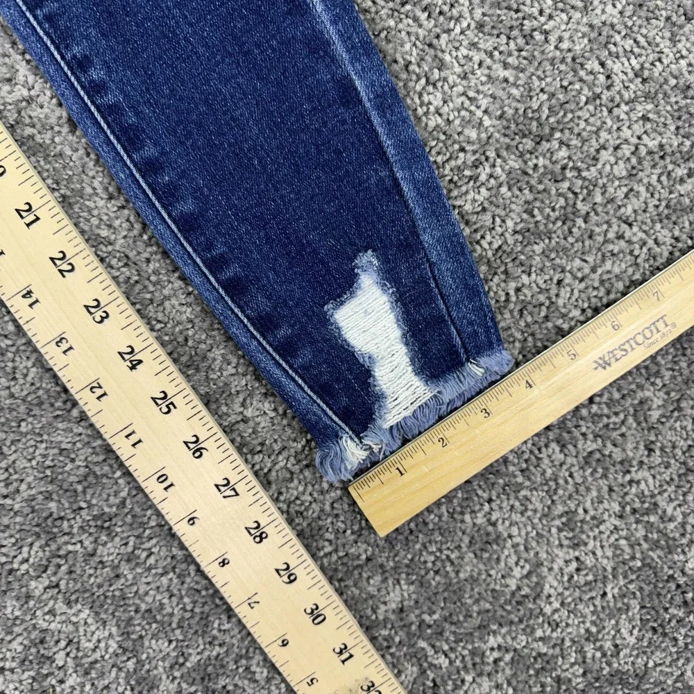 KanCan Jeans Womens 23 Blue Skinny Distressed Fringe Hem Denim Medium Wash
